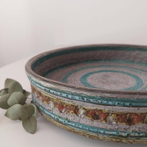 Vintage Bitossi | Aldo Londi | Italy | XL Stoneware Bowl | 1960s | Mid Century Modern | Ceramic Bowl | Spiral Decor | P23/27 | 11 inch |