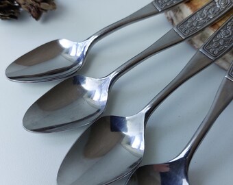 Vintage Lundtofte Denmark Teaspoons: Stainless Steel Petit Rose