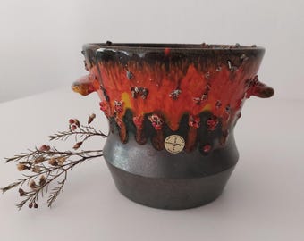 Vintage Fat Lava Flower Pot: Groovy Orange Ceramic Vase, Ole Christensen Keramik Denmark, 1970s