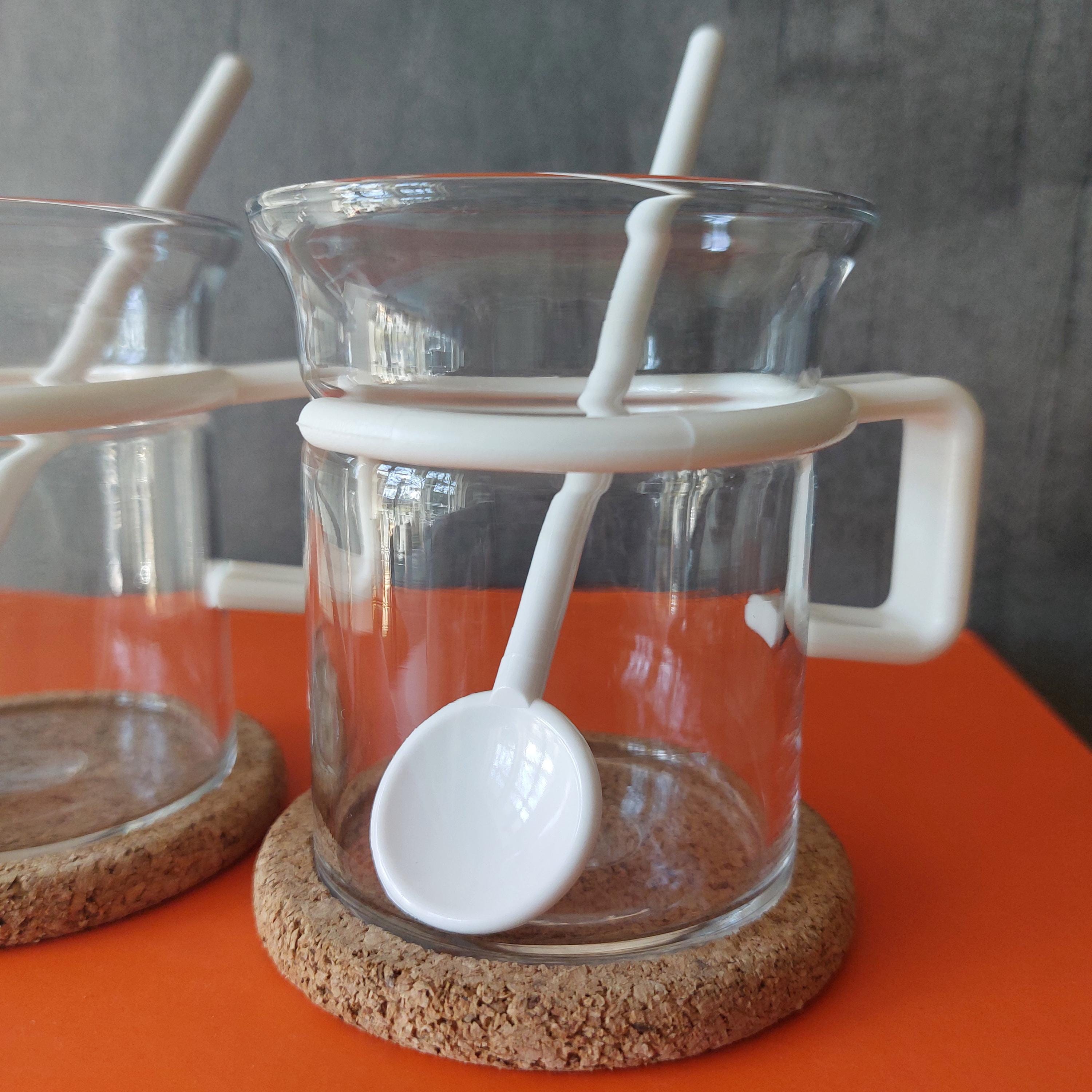 Vintage Bodum Bistro Cup Set of 2: White Glass With Spoon & Cork