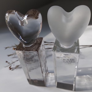 Vintage Holmegaard | Anja Kjaer |  Heart Candle Stick Holders | Frosted glass | Hearts and Roses | Set of 2 | 2003 |