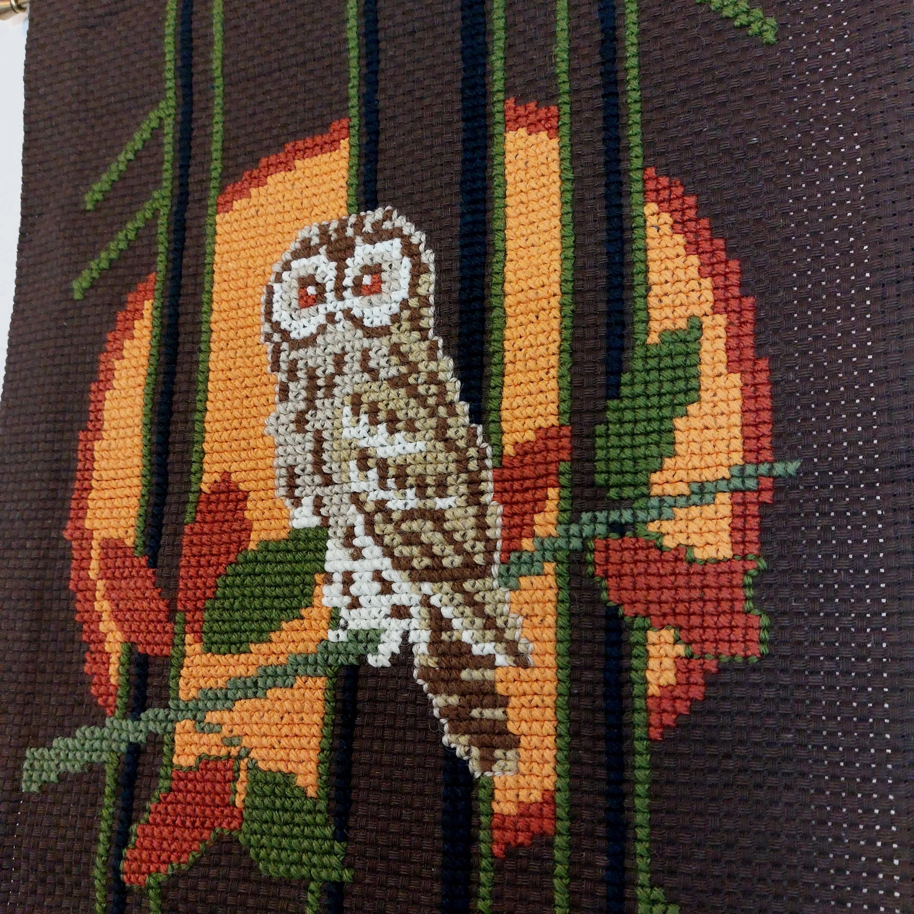 Vintage 70s Norwegian | Owl Embroidery | Bell Pull | Folk Art