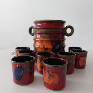 Juego de poncheras vintage de Alemania Occidental, década de 1970: decoración retro de frutas, 8 tazas