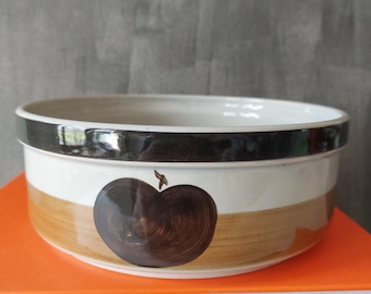 Vintage Melitta Serving Bowl - 70s German Ceramic, Brown Apple Decor Hohenstein