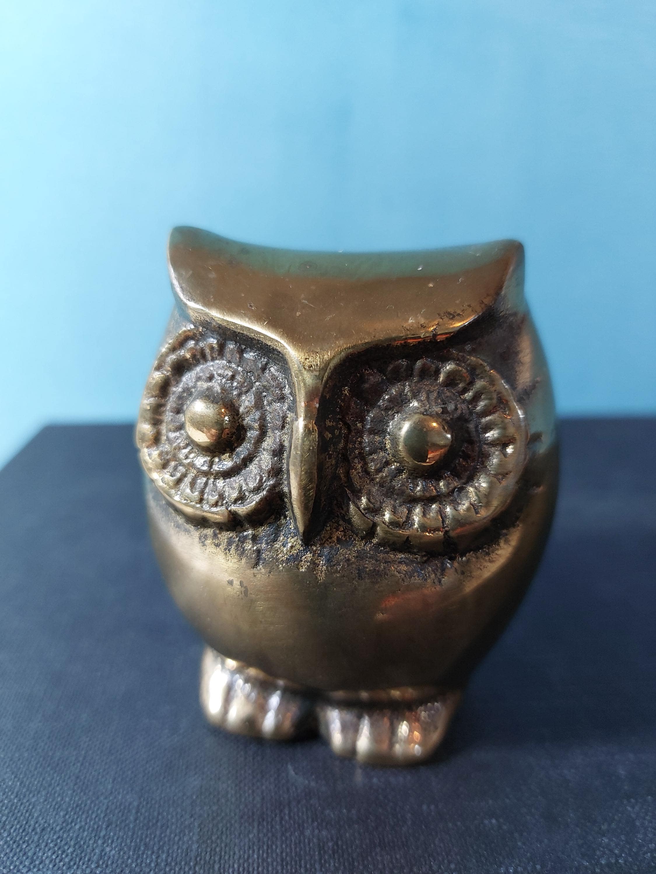 Vintage Scandinavian Brass Owl Figurine: Desk Paperweight Decor