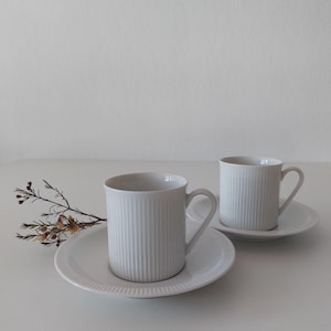 Vintage Arzberg | Germany | Secunda Athena | White | Coffee or Tea Duo | Set of 2 | 1960s | Ribbed White Porcelain | Löffelhardt | Bauhaus |