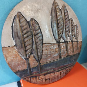 Piatto da parete vintage in ceramica della Germania Ovest / Ruscha / Rilievo paesaggistico / Decorazione MCM