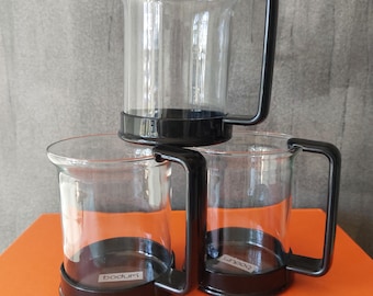Vintage Bodum Brazil Teacup Set of 3 - Black Heat Resistant Design