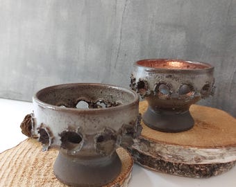 Zestaw 2 świeczników w stylu vintage duńskiego brutalizmu: Studio Pottery, lata 70., styl nowoczesny