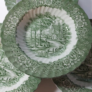 Vintage brittiska Anchor Transferware Sopp- och salladstallrikar - Set om 6 "Memory Lane"