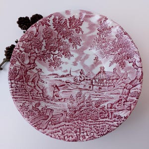 Vintage Myott England | Cereal Bowl | Set of 3 | The Hunter | Pink Transferware | Salad or Fruit Bowl | Soup Bowl | 1982 | Staffordshire |