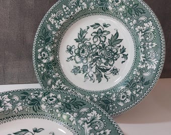 Vintage Wood & Sons | Westminster | Large Deep Plate | Green Transferware | Salad Soup Bowl |
