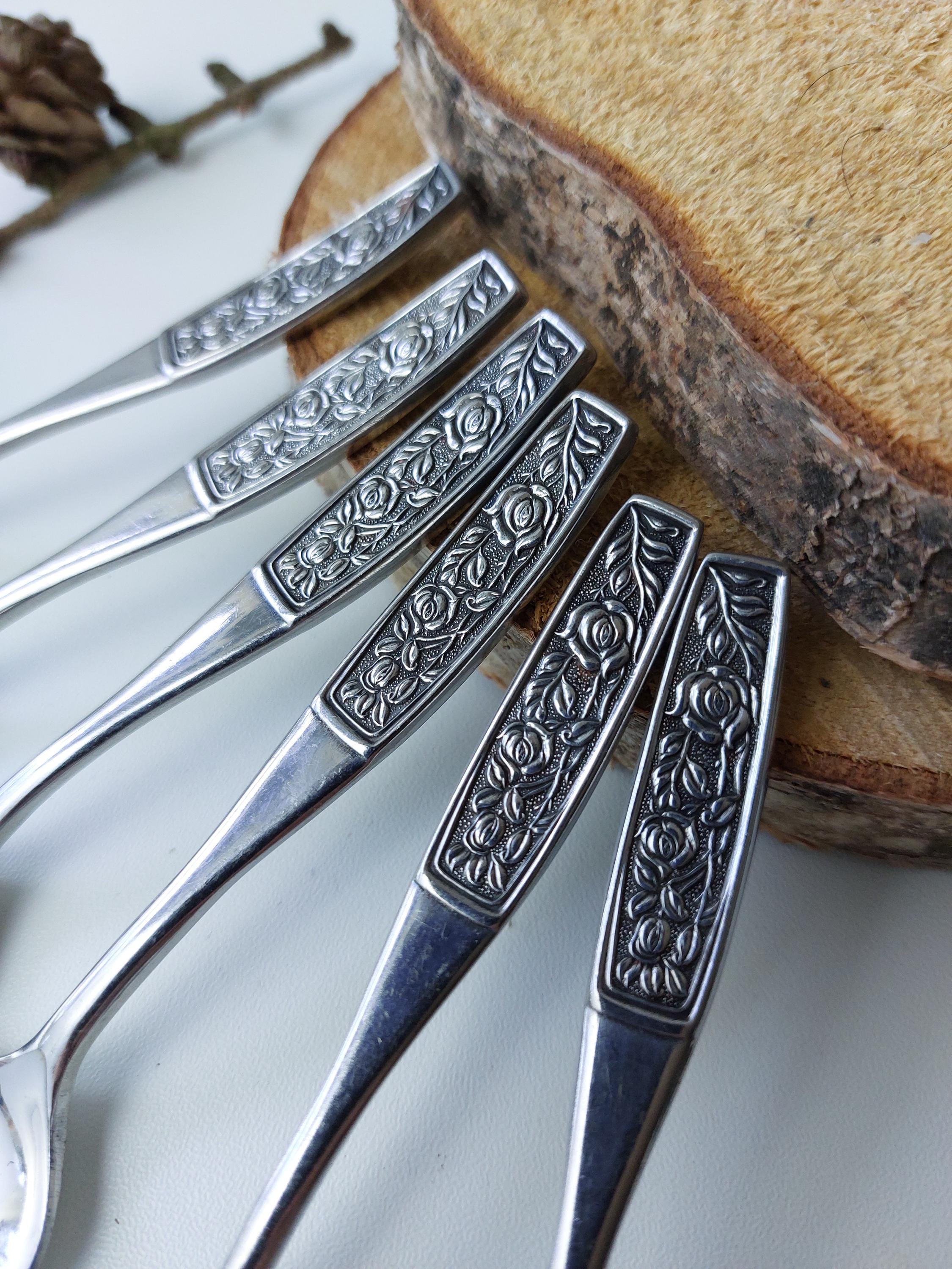 Vintage Lundtofte Denmark Teaspoons: Stainless Steel Petit Rose