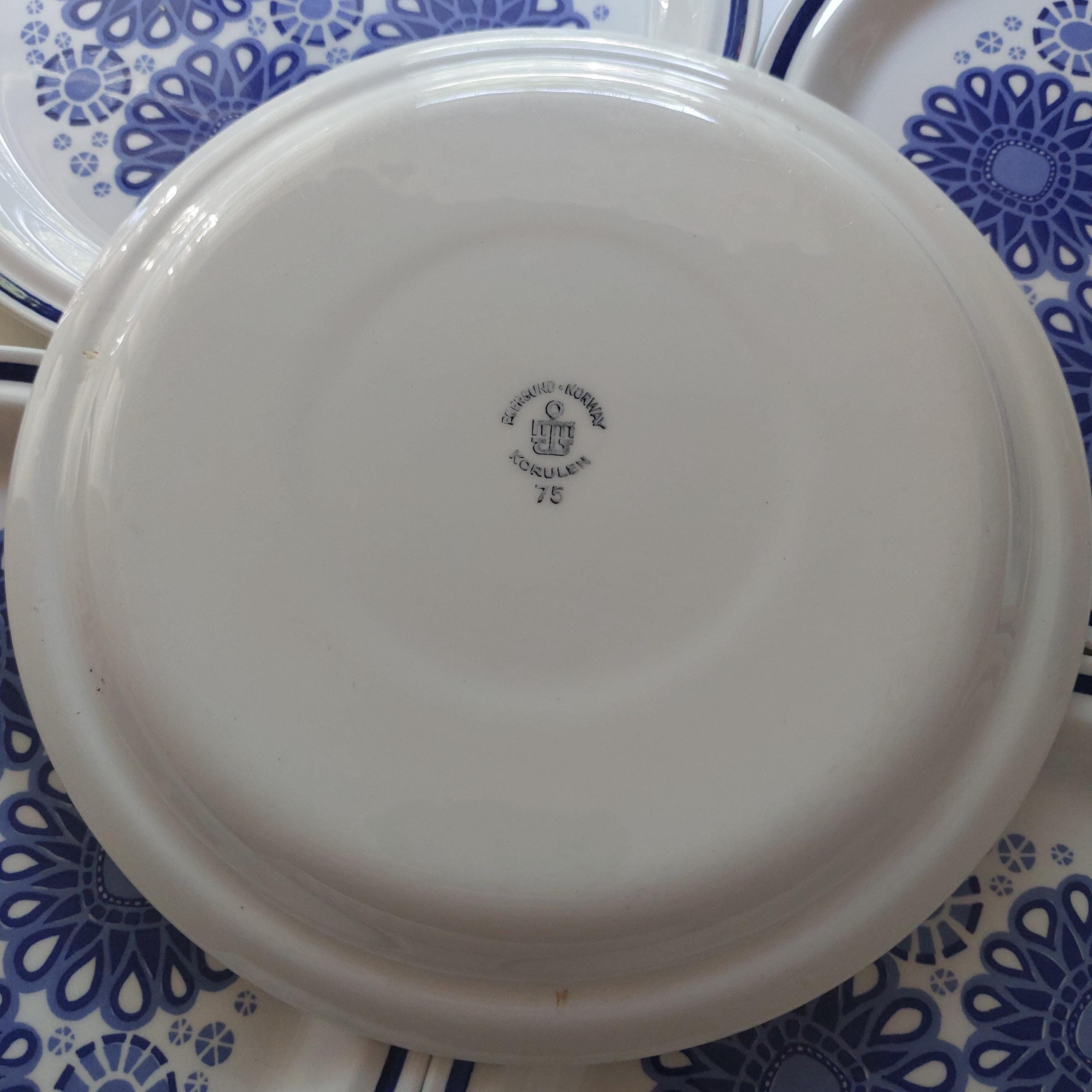 Vintage Egersund Norway Plate Set of 6: Blue & White Korulen 75