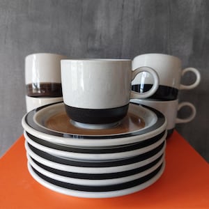 Vintage Melitta Germany | Decor Hohenstein | Cup and Saucer | Set of 5 | 70s 80s | Mid Century | Ceramic | Brown Apple | Form Buckeburg |
