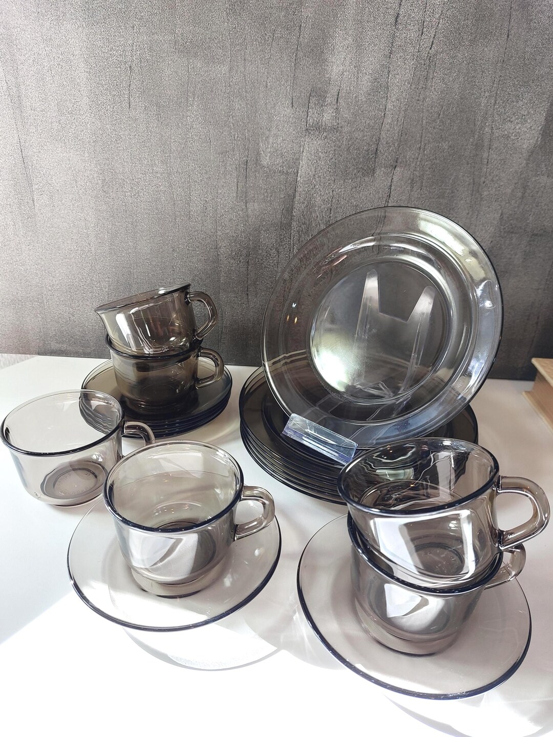 Vintage Arcoroc Smokey Grey Glass Trio Set: 80s Pop Art Tableware - Etsy