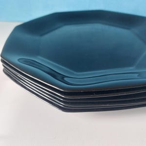 Vintage Arcoroc | France | Octime | Glossy Black | Octagonal Dinner Plates | Set of 6 | 80s | Memphis Style | Pop Art Tableware |