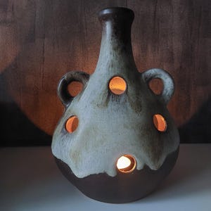 True Bohemian Vintage | Large Ceramic Lantern | West German Stoneware | 70s Style Lamp | Patio Candle Holder | Form 1011 | Rustic Decor |