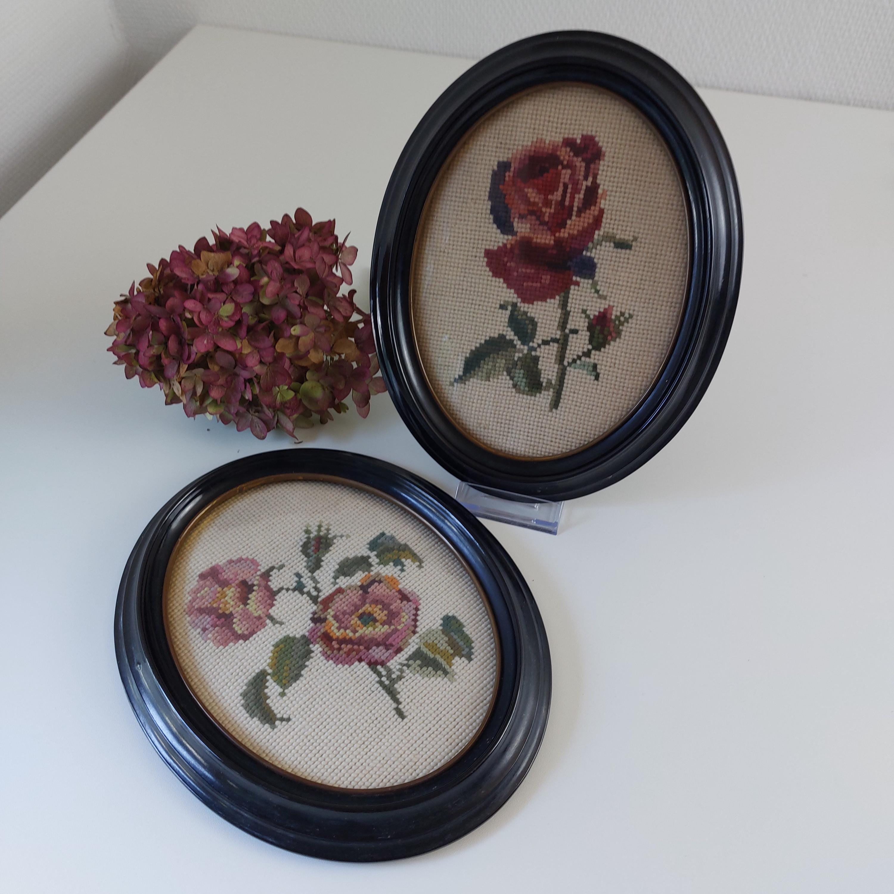 Vintage Danish | Large Old Photo Frame With Cross Stitch
