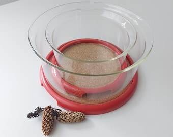 Vintage Bodum Hot Pot Set: 1980s Glass Casseroles with Red Coasters