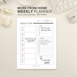 WORK FROM HOME Weekly Planner | Digital Schedule Notes | to Do Weekly ...