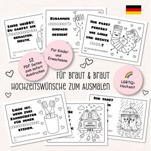 Dibujos para colorear de bodas para dos novias / Set PDF con 12 diseños para niños y adultos / Libro de visitas / Boda LGBTQ+