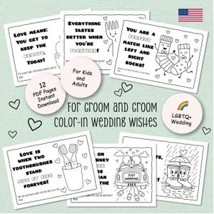 Hochzeitswünsche zum Ausmalen für Bräutigam und Bräutigam / PDF-Set mit 12 Motiven Kinder und Erwachsene / Gästebuch / LGBTQ+ Hochzeit