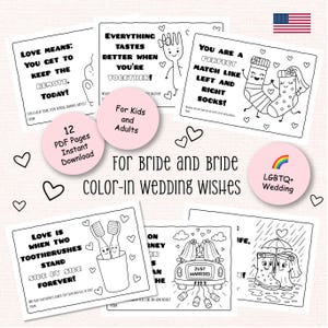 Dibujos para colorear de bodas para dos novias / Set PDF con 12 diseños para niños y adultos / Libro de visitas / Boda LGBTQ+