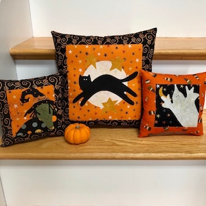 Halloween Cat, Ghost and Witch Mini Pillows