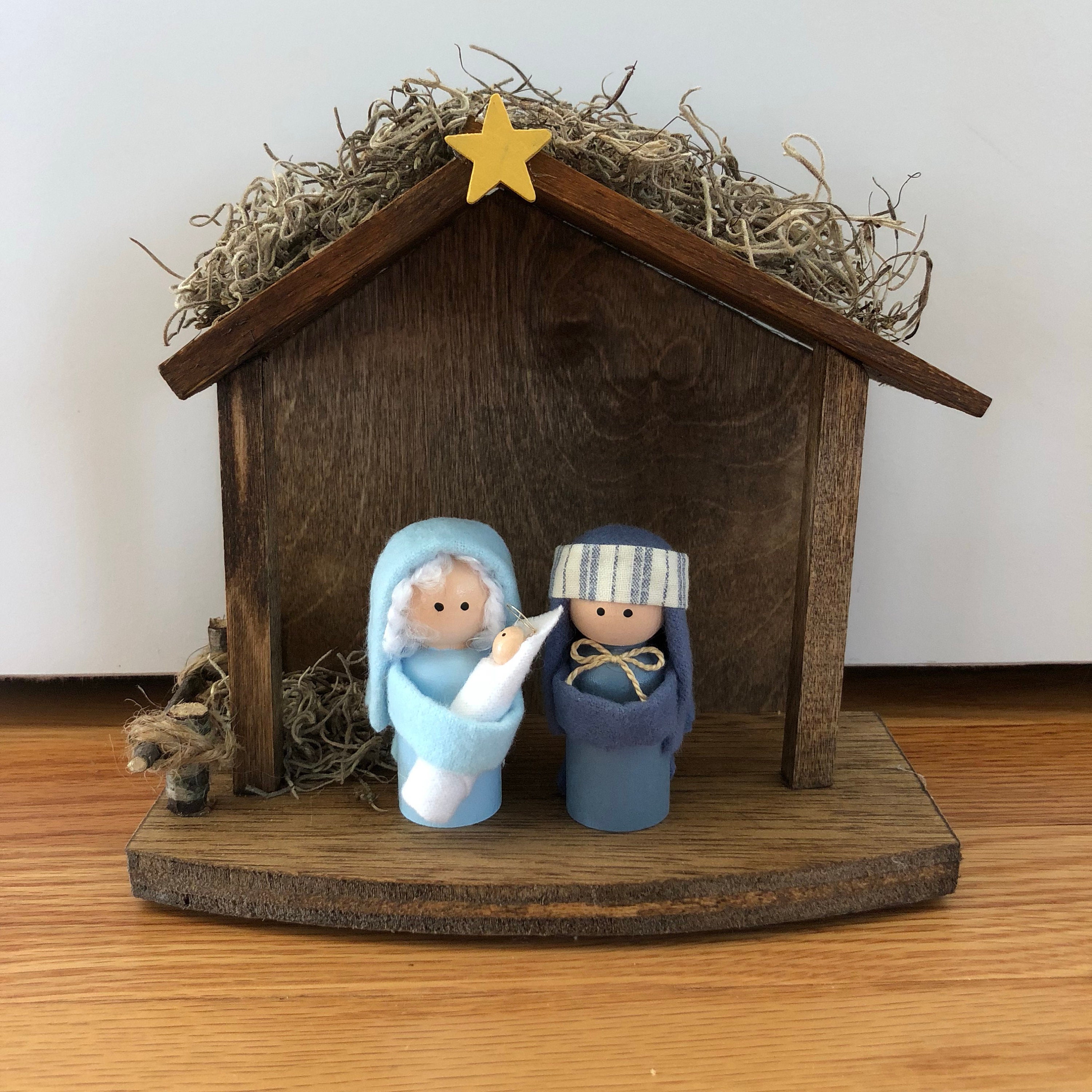 Mini Nativity Set 4 Pieces Including Handcrafted Stable Etsy