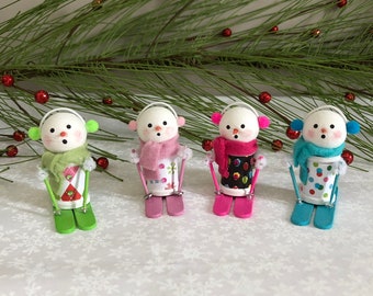 Mini Skiing Snowman Sitting Ornaments, Skier Christmas Decorations
