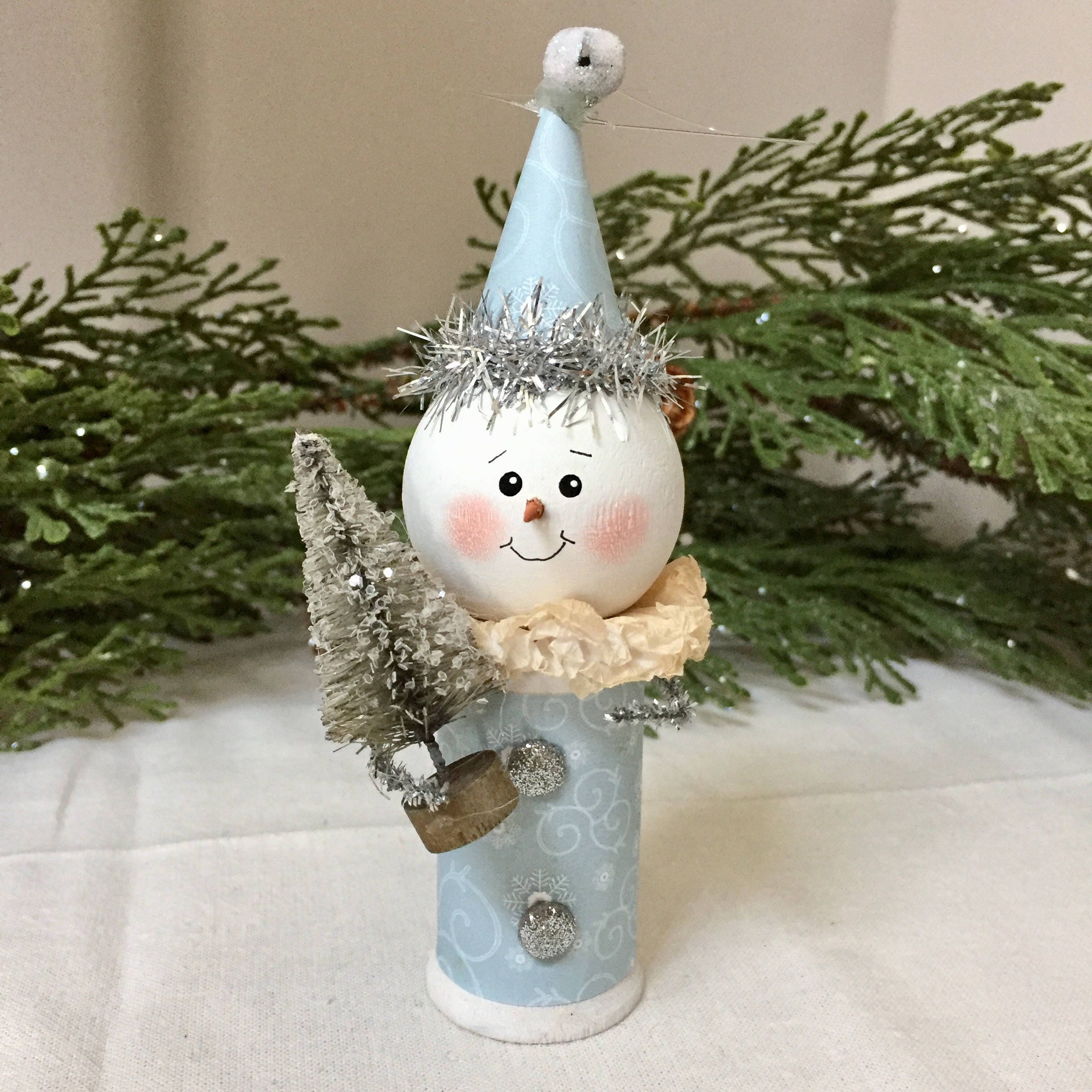 Old Fashioned Snowman Ornaments with Bottlebrush Tree Wreath Etsy