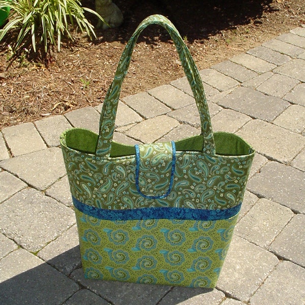 Handmade Diaper Bag with 5 Pockets - Green and Blue Paisley Snail