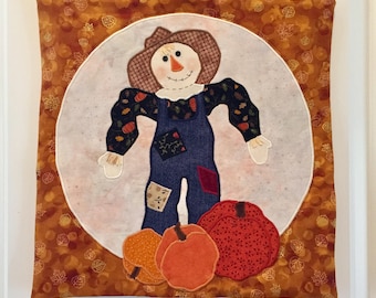 Harvest Moon Scarecrow Wall Quilt, Fall Decorations, Gold or Red