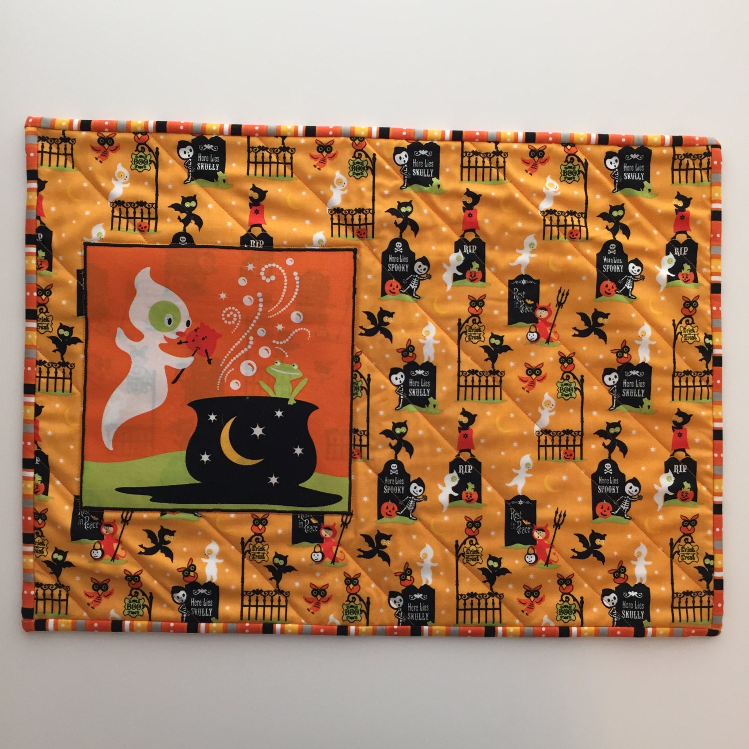 Halloween Placemats Witch Ghost Placemat Orange Purple Pair Etsy