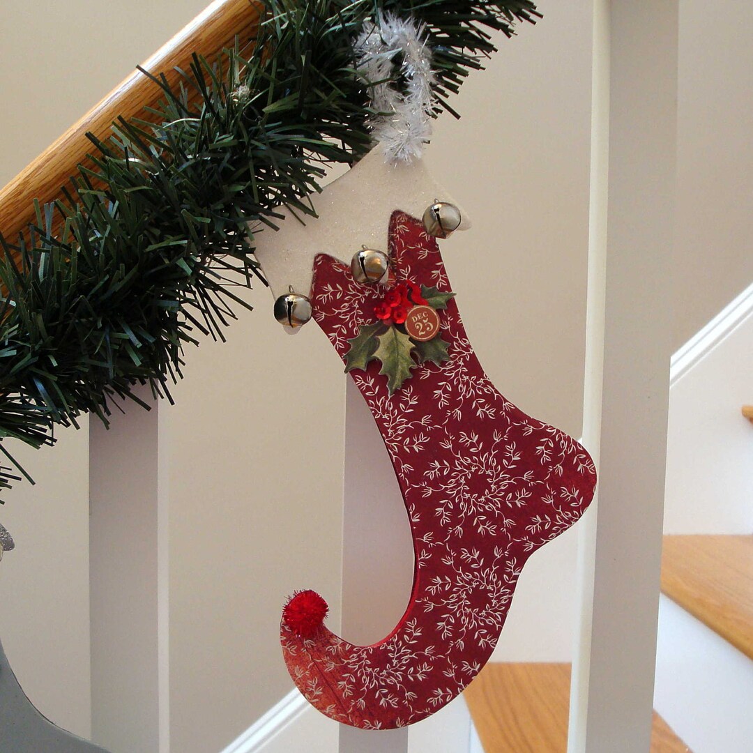 Vintage Inspired Christmas Stocking Decoration Wooden Old Fashioned Etsy