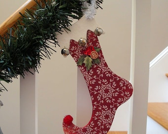 Vintage Inspired Christmas Stocking Decoration Wooden Old Fashioned