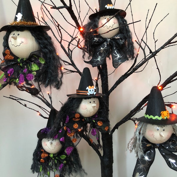 Witch Head Halloween Ornaments, Witches, Hats, Unique Hanging Halloween Tree Ornament