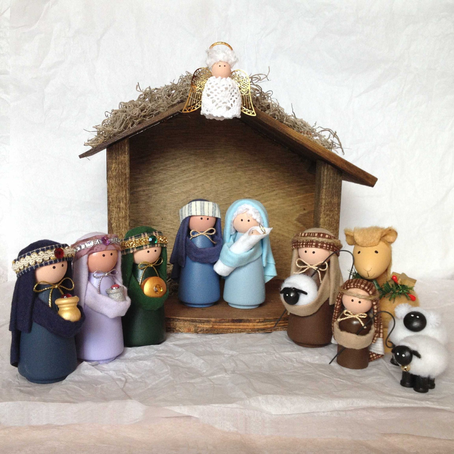 Nativity Set 12 Pieces Including Handcrafted Stable Handmade Etsy