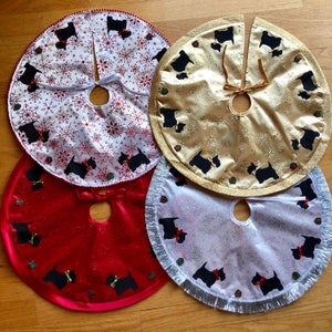 Scottie Dog Mini Tree Skirt Red, Gold, Silver, White or Plaid Christmas Decoration Tree Skirts Decorations