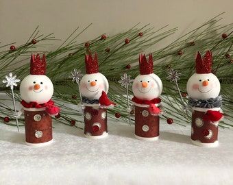 Old Fashioned Snowman Snow Queen Sitting Ornaments, Christmas Valentine’s Decorations