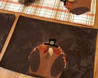 Thanksgiving Turkey Placemats Set of 2, Decorations, Pilgrim Placemat