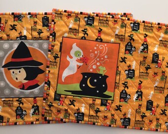 Manteles individuales de Halloween, mantel individual de fantasma de bruja, naranja, par morado