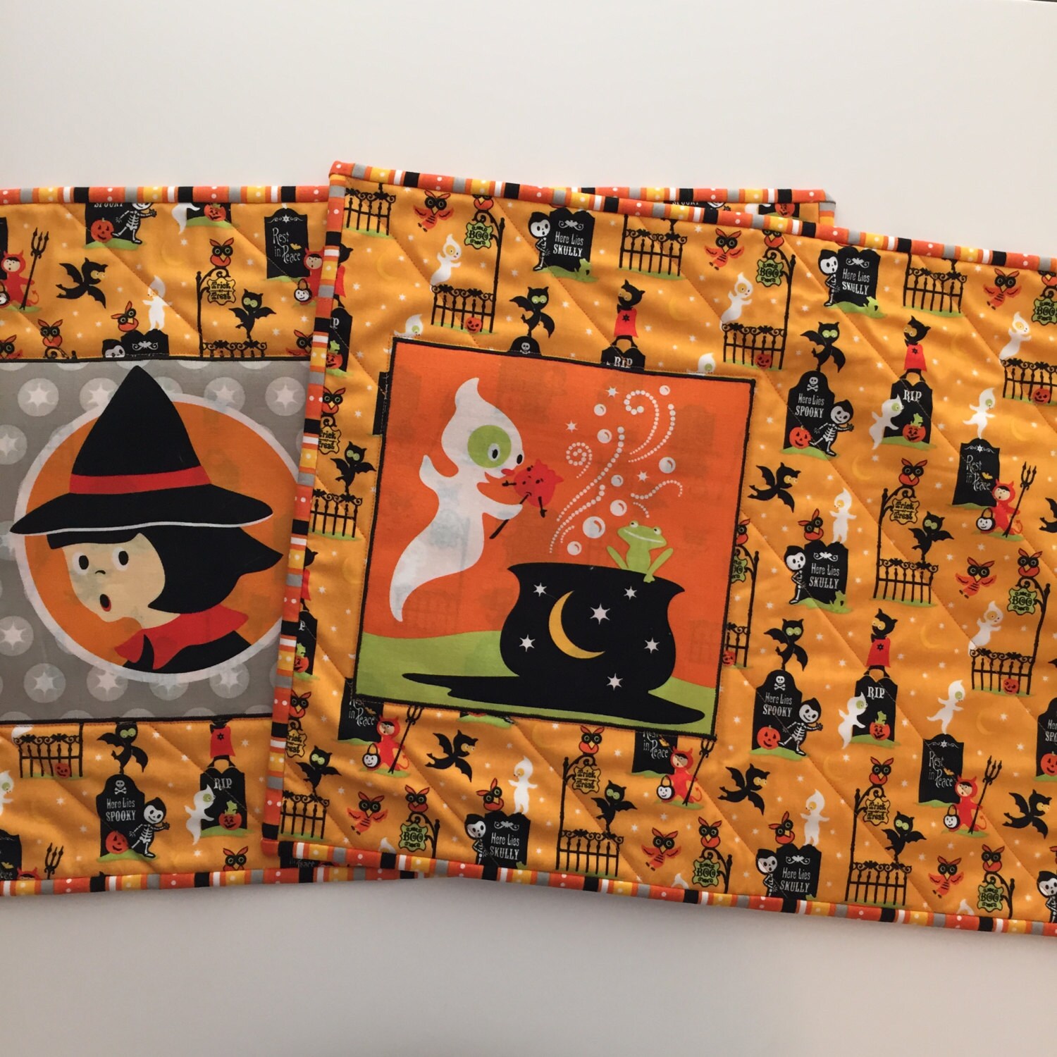 Halloween Placemats Witch Ghost Placemat Orange Purple Pair Etsy