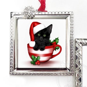 Black Kitten Ornament / Black Cat Ornament / Personalized Cat Ornament / Cat Ornament / Cat Lovers Gift / Santa Cat Ornament / Santa Cat