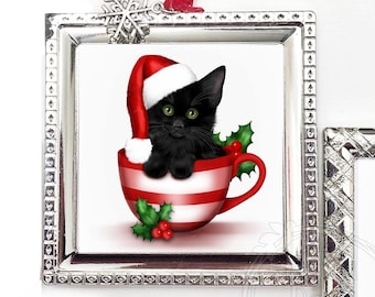 Black Kitten Ornament / Black Cat Ornament / Personalized Cat Ornament / Cat Ornament / Cat Lovers Gift / Santa Cat Ornament / Santa Cat