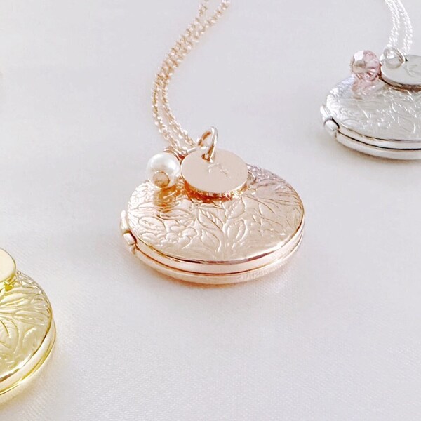 Locket With Initial / Small Locket / 14K Gold Locket / Flower Locket / Locket Necklace/ Birthstone Locket / Round Locket / Photo Locket
