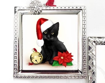 Black Cat Ornament / Personalized Cat Ornament / Cat Ornament / Cat Lovers Gift / Santa Cat Ornament / Santa Cat / Black Cat Santa Hat
