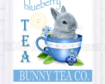 Personalized Bunny Art / Tea Lover Gift / Rabbit Art / Grey Bunny / Bunny Kitchen Art / Bunny Lover Gift / Custom Bunny Gift / Gray Bunny