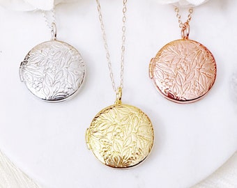 Medaillonketting / bloemenmedaillon / ketting / fotomedaillon / rond medaillon / bruidsmeisjesieraden / gepersonaliseerd medaillon / fotomedaillon